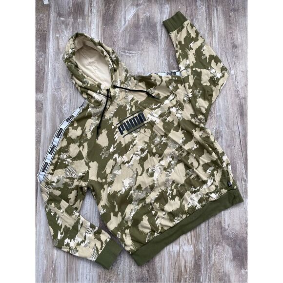 Puma Camoflauge Camo Hoodie Sweat Shirt Green Pullover Mens Size Small - Picture 1 of 6